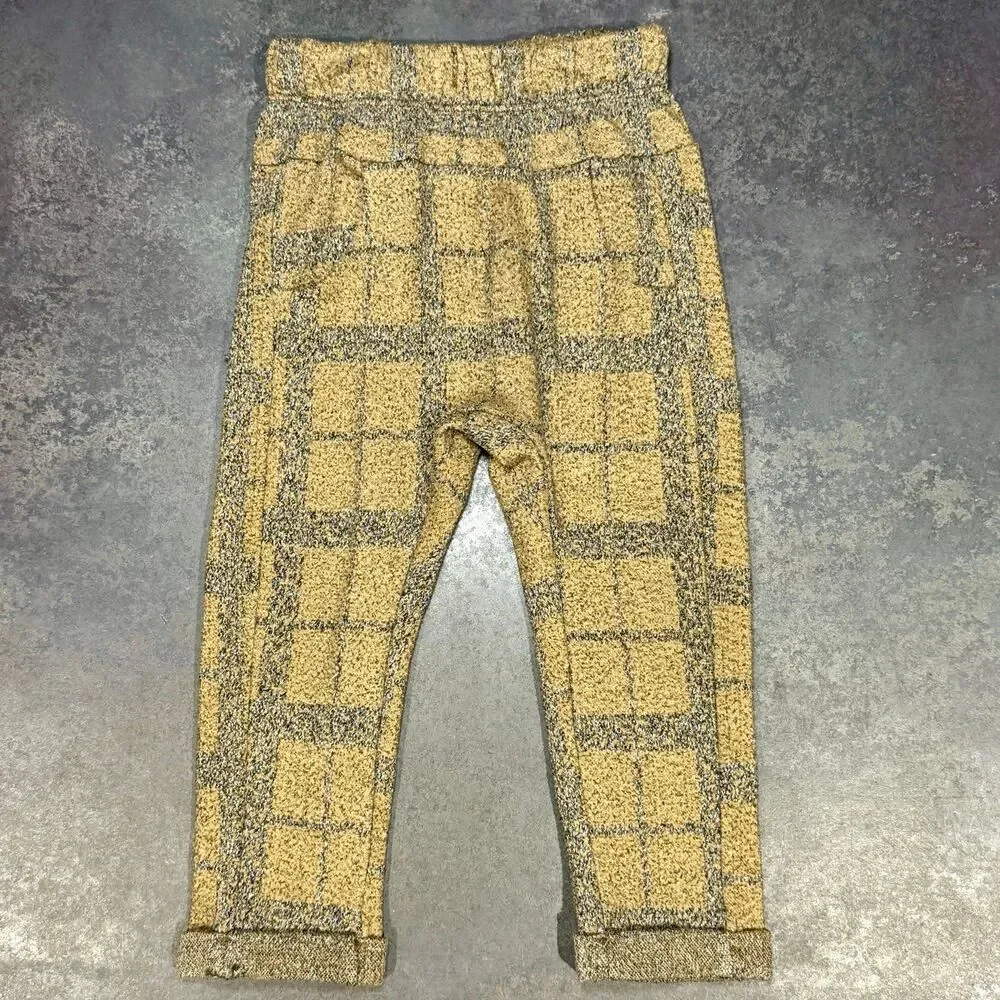 Zara Baby 18M Textured Plaid Knit Pants Brown Tan Pull On Cozy